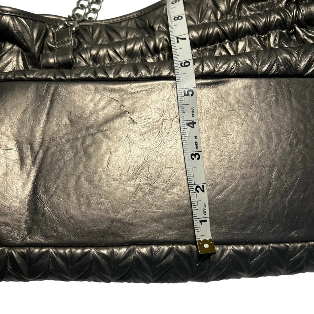 Charming Charlies Metalic Pewter Rouched Slouchy Soft Chain Detail Handles